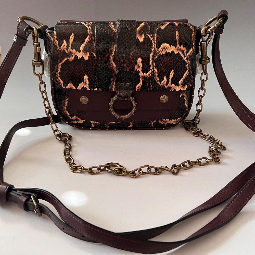 Zadig & Voltaire Kate Moss Kate Watersnake Burgundy Crossbody Bag NWT $698